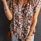 Floral Flutter Sleeve Tie-Neck Blouse
