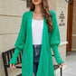 Lantern Sleeve Rib-Knit Open Front Longline Cardigan
