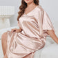 Plus Size Flutter Sleeve V-Neck Side Slit Night Gown