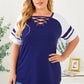 Plus Size Contrast Crisscross Tee Shirt