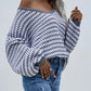Striped Drop Shoulder V-Neck Pullover Sweater