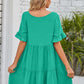 V-Neck Flounce Sleeve Tiered Dress