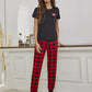 Heart Graphic Tee and Plaid Joggers Lounge Set