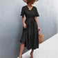 Printed V-Neck Flutter Sleeve Belted Dress