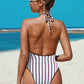 Striped Halter Neck One-Piece Swimsuit