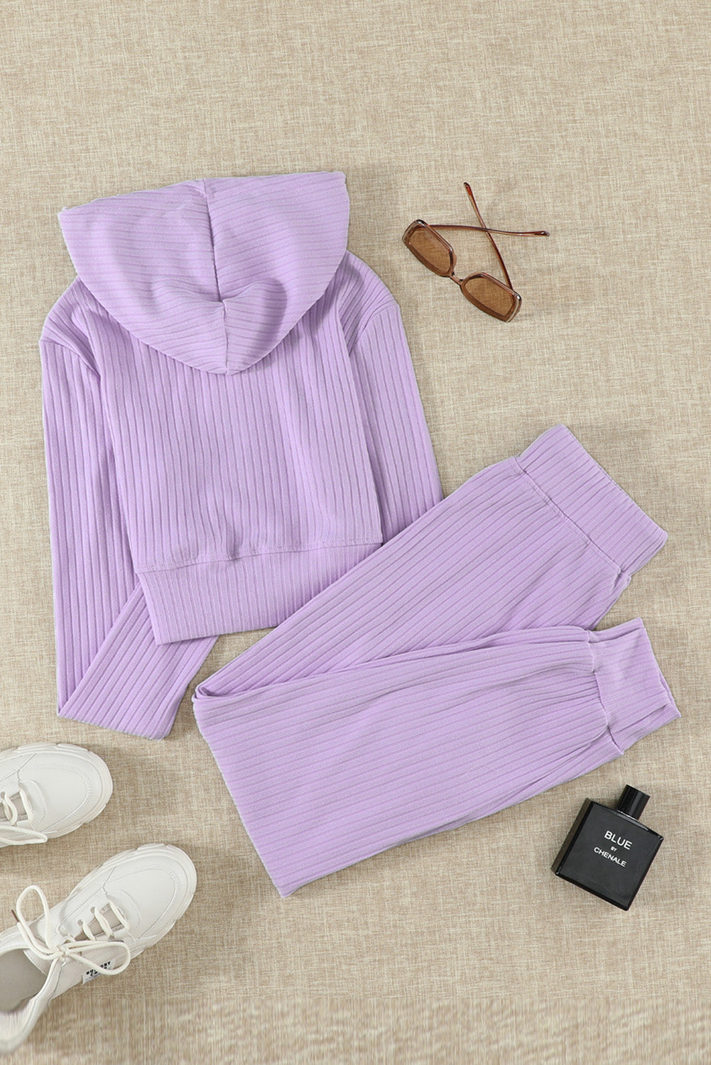 Zip-Up Ribbed Hoodie and Joggers Lounge Set