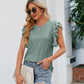 Round Neck Flutter Sleeve Eyelet Blouse