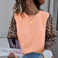 Leopard Puff Sleeve Spliced Top