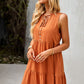 Tie Neck Tiered Dress with Decorative Buttons