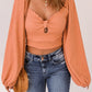 Knotted Balloon Sleeve Textured Crop Top
