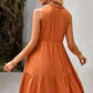 Tie Neck Tiered Dress with Decorative Buttons