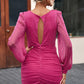 Surplice Ruched Cutout Long Sleeve Mini Dress