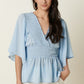 Mittoshop R.S.V.P. Full Size Run Flare Sleeve Peplum Blouse in Blue