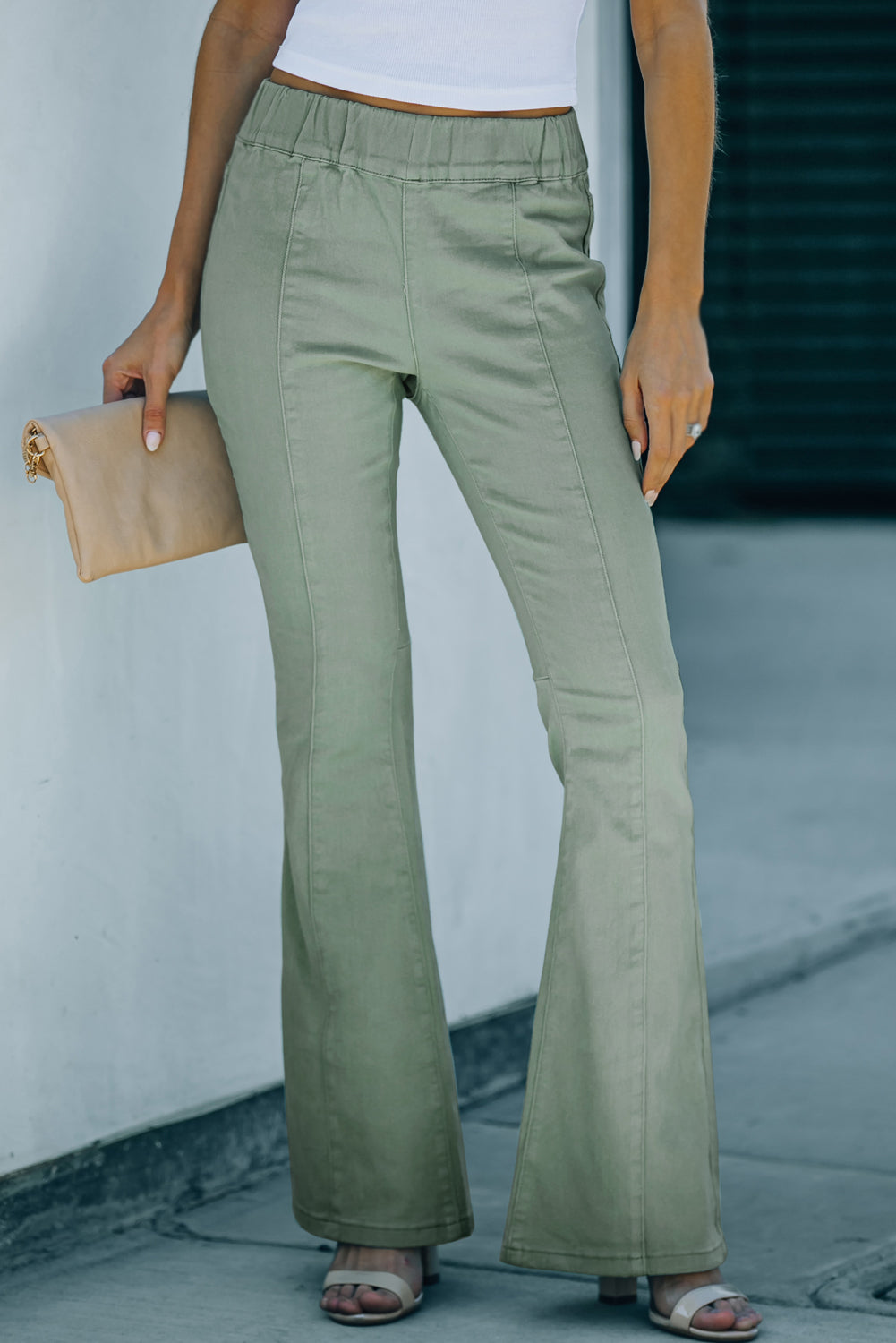 Seam Detail Elastic Waist Flare Pants