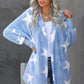 Star Open Front Fuzzy Hooded Jacket with Pockets