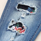 Floral Graphic Patchwork Distressed Jeans