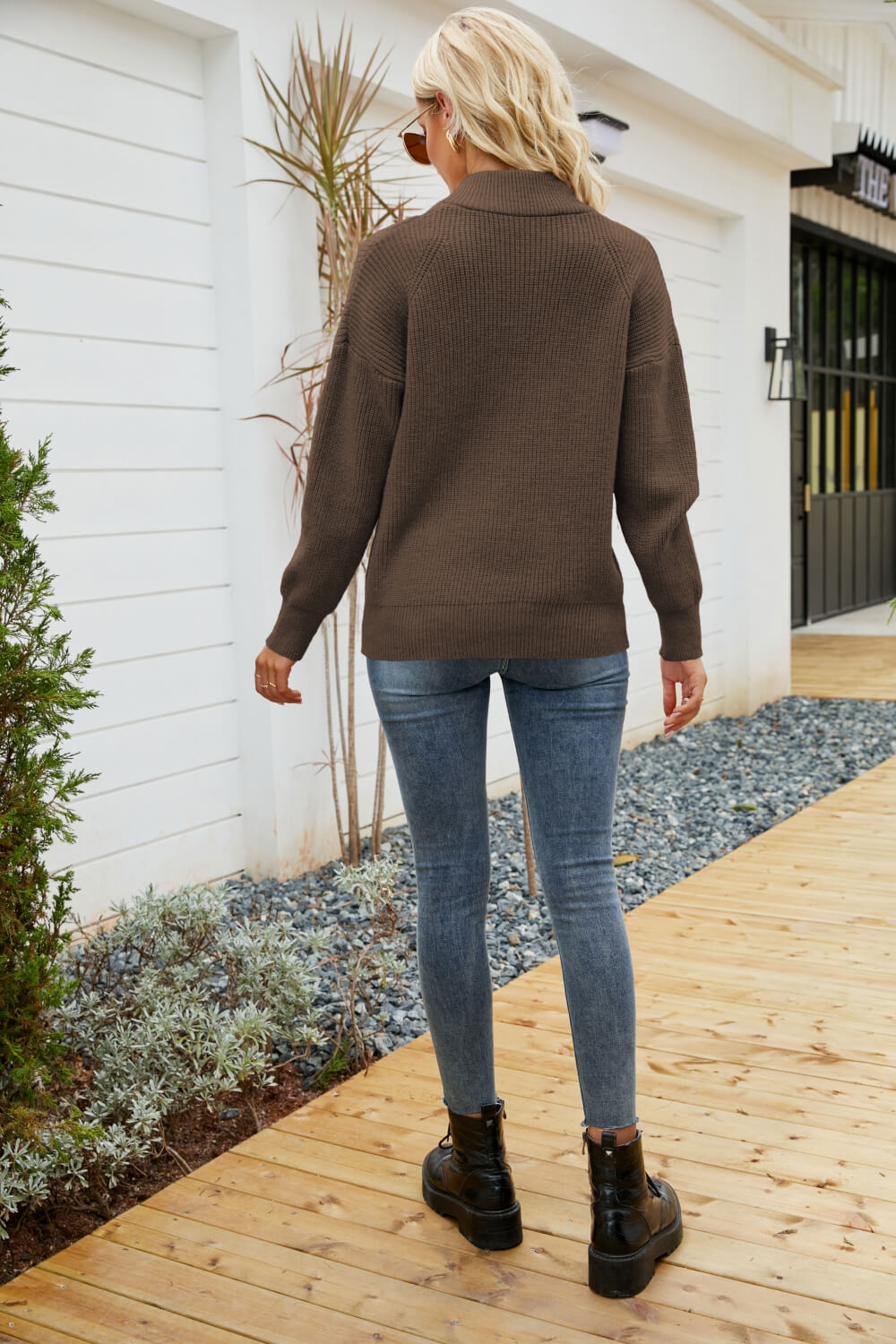Quarter-Zip Rib-Knit Collared Sweater