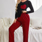 Plaid Heart Graphic V-Neck Top and Pants Lounge Set