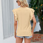 Round Neck Flutter Sleeve Eyelet Blouse