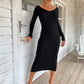 Ribbed V-Neck Midi Sweater Dress