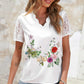 Floral Graphic Scalloped V-Neck Top