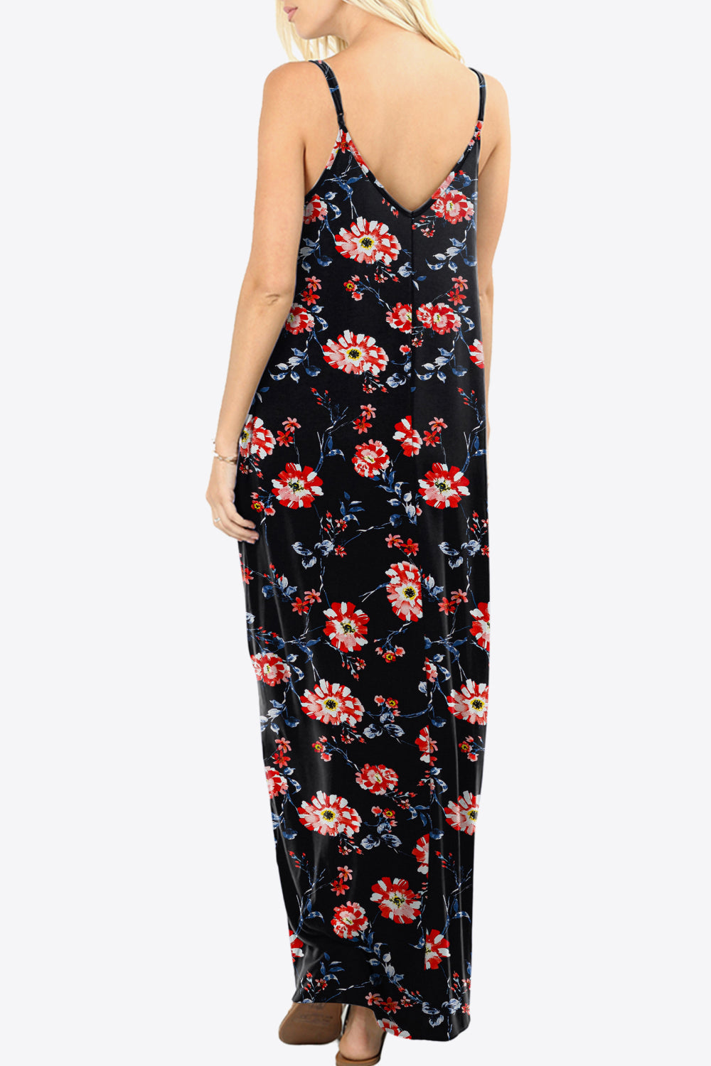Floral Spaghetti Strap Maxi Dress with Pockets