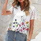 Floral Graphic Scalloped V-Neck Top