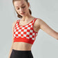 Round Neck Plaid Cropped Sports Tank Top