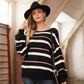 Striped Round Neck Lantern Sleeve Sweater