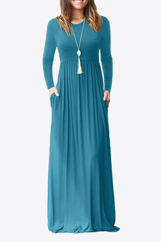Round Neck Empire Waist Pocket Dress