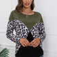 Leopard Patch Color Block Ribbed Top