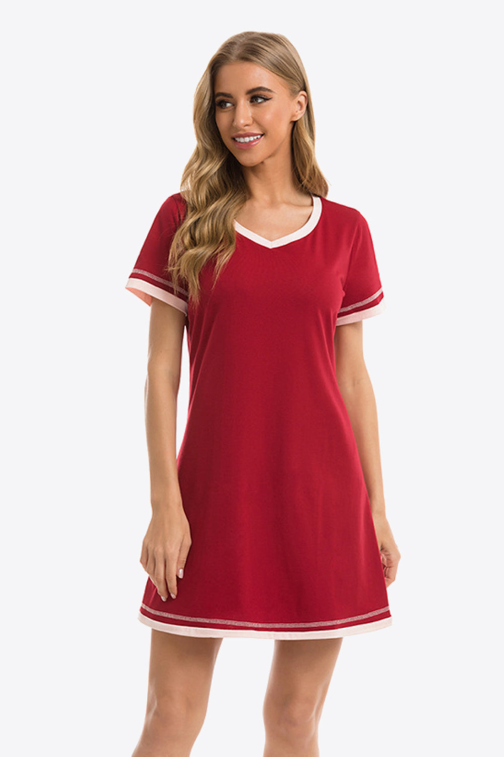 Contrast Trim V-Neck Night Dress
