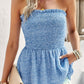 Leopard Frill Trim Strapless Blouse