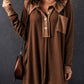 Waffle Knit Buttoned Long Sleeve Top with Breast Pocket