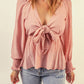 Striped Deep V Bow Detail Babydoll Top