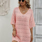 Openwork V-Neck Mini Knit Dress