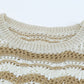Wavy Stripe Scalloped Hem Openwork Knit Top