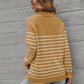 Striped Half-Button Frill Trim Sweater