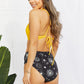 Tie Back Crisscross Bikini and Printed Swim Bottoms Set