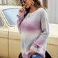 Gradient Waffle-Knit Dropped Shoulder Sweater