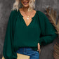 Notched Neck Lantern Sleeve Blouse