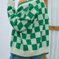 Checkered Button Front Ribbed Trim Cardigan