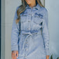 Button Down Collared Neck Belted Denim Dress