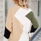 Color Block Ribbed Trim Round Neck Sweater