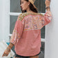Plus Size Printed Tie Neck Balloon Sleeve Blouse