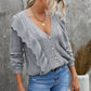 Button Front Ruffle Trim V-Neck Cardigan