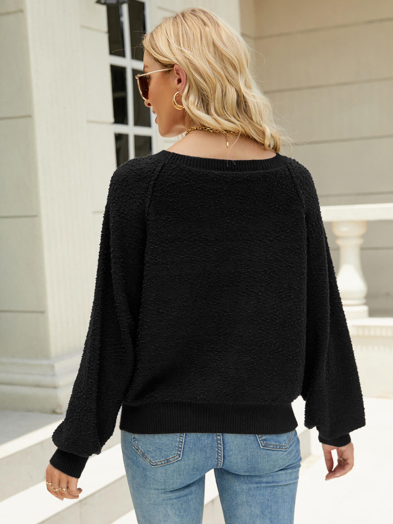 Raglan Sleeve Ribbed Trim Sweater