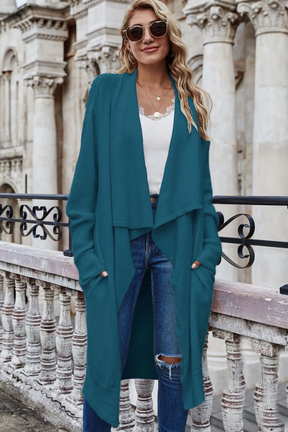 Open Front Pocket Duster Cardigan