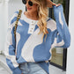 Two-Tone Ribbed Trim Henley Sweater