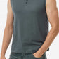 Buttoned Notched Neck Tank